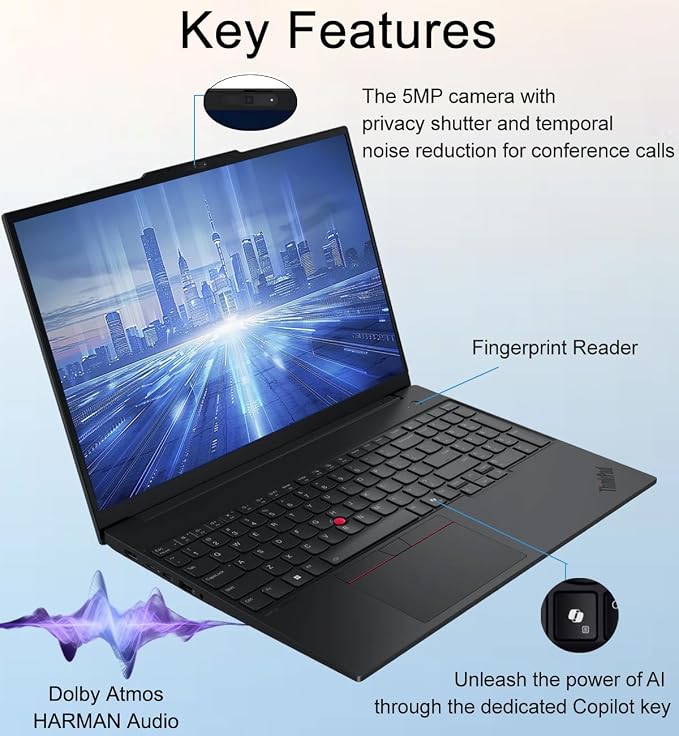 Lenovo ThinkPad E16, 16" Touchscreen, AMD Ryzen 7 250, 16GB DDR5, 512GB SSD | Business AI PC Laptop, FHD+ Anti-Glare, > Intel Ultra 7 155U, Numeric Keypad, IR Webcam, Thunderbolt 4, Ethernet, Win 11 Pro - Image 4