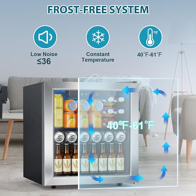 Electactic 48 Can Beverage Refrigerator,12 Bottle Wine Cooler with Seamless Stainless Steel & Glass Door, Digital Temperature Display, Countertop Mini Fridge for Soda, Wine or Beer, Silver - Image 6
