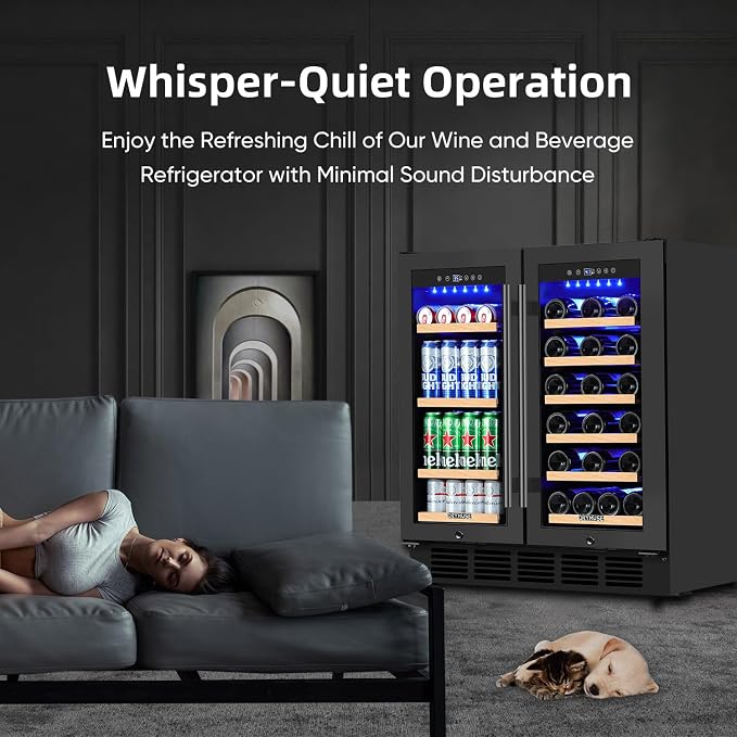 30 Inch Dual Zone Wine & Beverage Refrigerator, Built-In or Freestanding Wine Fridge with Seamless Black Stainless Steel Door, Glass Door, Digital Touch Control, Holds 30 Bottles & 110 Cans - Image 2