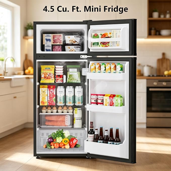 4.5 Cu.Ft Mini Fridge with Freezer, 2 Door Compact Refrigerator, Small Fridge with Adjustable Thermostat Energy Ultra Quiet, Mini Fridge Removable Glass Shelves for Bedroom Office Dorm-Satin Black - Image 2