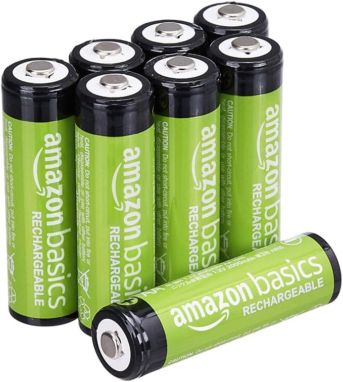 Amazon Basics 8-Pack Rechargeable AA NiMH Batteries, 2000 mAh, Low Self by AmazonBasics
