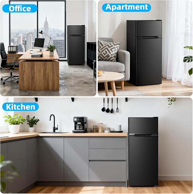 Antarctic Star Compact Refrigerator,4.5 Cu.Ft. Mini Separate Freezer Double 2-Door Adjustable Removable Shelves for Apartment/Dorm/Office,BLACK - Image 4