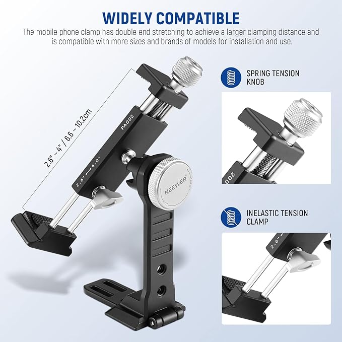 NEEWER Smartphone Tripod Mount Aluminum Alloy, 360° Rotatable Phone Stand - Image 3