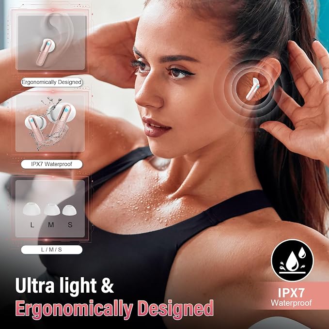 Wireless Earbuds, Touch Screen Case, ANC/ENC Noise Cancelling, 48H, Rosa | Touch Screen Controls, 5 EQ Modes, Bluetooth 5.4, HiFi Stereo, Transparency Mode, IPX7 Waterproof, All-Day Comfor - Image 8