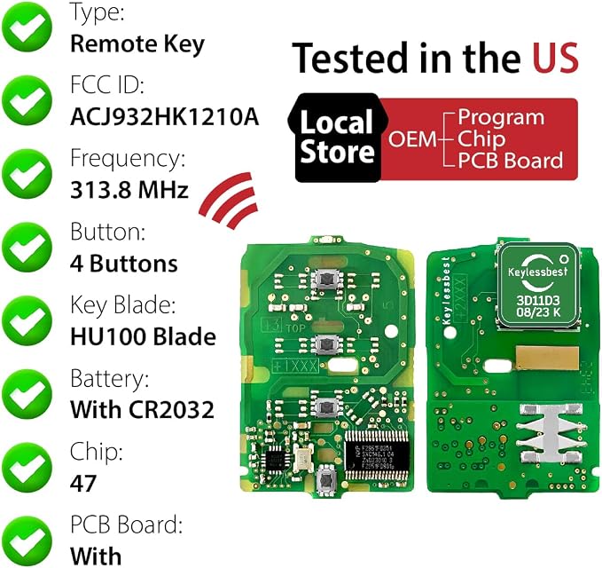Car Key Fob Remote Keyless Entry Control ACJ932HK1210A 313.8MHz 4 Button - Image 4