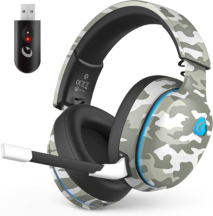 AOC 2.4GHz Wireless Gaming Headset for PS5, PS4, PC, Switch, 45Hr, Camo | Bluetooth 6.0 Gaming Headphones with Noise Canceling Mic, 7.1 Virtual Surround, Great for Fortnite & Call of Duty/FPS Gamers by AOC