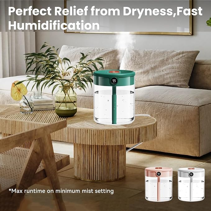 Dreamzy Humidifier for Large Room Cool Mist Bedroom Desktop Double Nozzle Cool Mist Humidifier with Night Light,with 2 Cleaning Brush Top Fill Lasts Up to 24 Hours,Auto Shut-Off,No leakage Design(Pink - Image 8