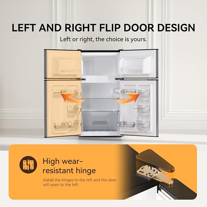 Mini Fridge with Freezer 3.2 Cu.Ft. 2 Door Refrigerator and Freezer Small Fridge for Bedroom Home Office Dorm, Small Drink Chiller, 37 dB Low Noise, Stainless Steel - Image 7