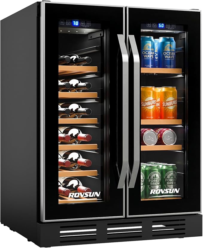 ROVSUN 24 Inch Wine and Beverage Refrigerator, Hold 17 Bottles and 61 Cans | 34 Bottles Dual Zone Wine Fridge, 37°F to 64°F, LED Light, Built-in or Under Counter Wine Refrigerator for Home/Bar/Kitchen by ROVSUN