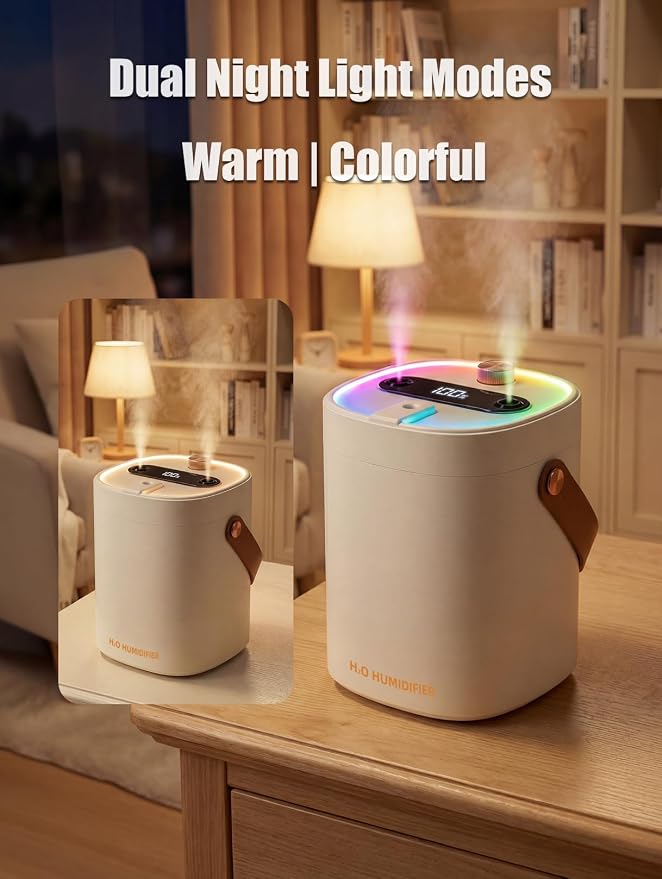 Humidifier for Bedroom, 2L Cool Mist Humidifier with Essential Oils Diffuser and Nightlight, Top Fill Humidifiers for Home, Auto Shut-Off, Carry Handle, Quiet Easy to Fill & Clean for Home - Image 4