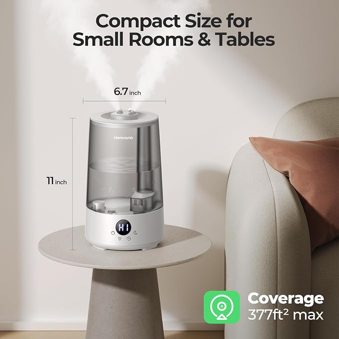 Homvana Humidifiers for Bedroom Home, 3.6 L Cool Mist Top-Fill 34H Super Long Time, Quiet 23dB, Baby Humidifier, Oil Diffuser for Large Room, House, Plant, Nursery, Office, BPA FREE, Ultrasonic (Grey) - Image 8