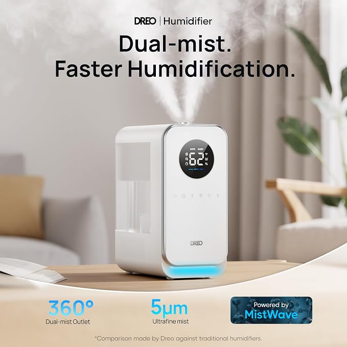 Dreo Humidifiers for Bedroom Home, Top-filled Smart Quiet Cool Mist Humidifiers & 4L Smart Humidifiers for Bedroom, Quiet Supersized Cool Mist Ultrasonic Humidifier, Standard - Image 4