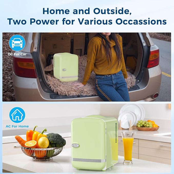 Antarctic Star 4L/6 Cans Compact Refrigerator,Portable Mini Fridge Skin Care,Cooler and Warmer for Bedroom,Car,Office & Dorm, Small Cooler for Cosmetics/Beverage/Food,GREEN - Image 4