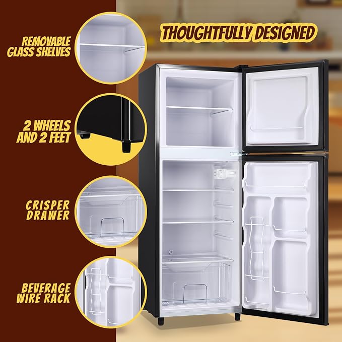 5.0 Cu.Ft Small Refrigerator with Freezer Double Door Mini Fridge Top Freezer Adjustable Temperature for Dorm Office Apartment Black - Image 5