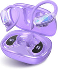 TRAUSI Wireless Earbuds Bluetooth Headphones, 54H Playtime Stereo Over Ear Buds with ENC Noise Cancelling, LED Power Display, IPX7 Waterproof Sport Earphones with Earhooks for Running/Workouts Purple by TRAUSI