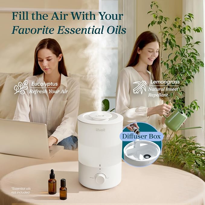 LEVOIT - Humidifiers for Bedroom - Quiet (3L Water Tank) - Cool Mist/Top Fill/Essential Oil Diffuser/25Watt - Home/Large Room - 360° Nozzle - Rapid Ultrasonic Humidification for Baby Nursery/Plant - Image 4