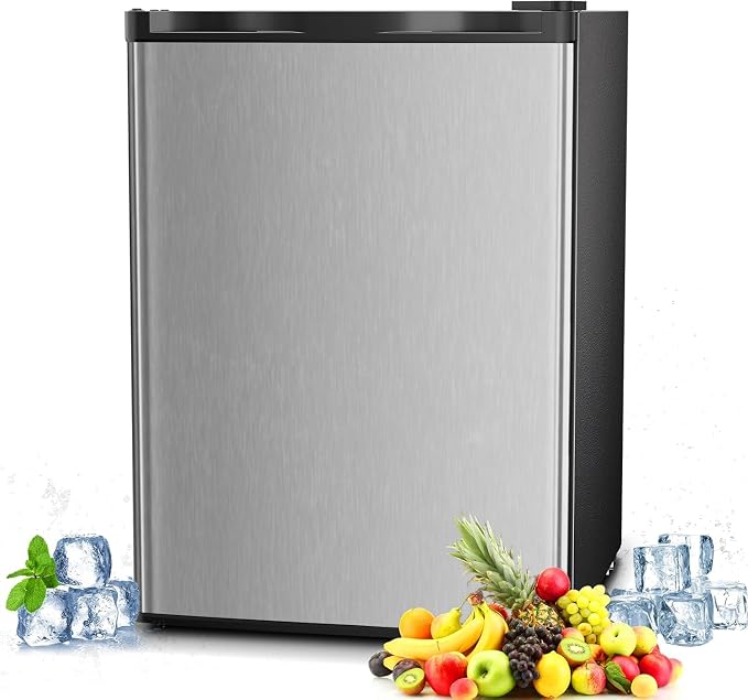 Antarctic Star Mini Compact Refrigerator with Freezer, 2.6 Cu.Ft. Single Door Adjustable Removable Shelves for Apartment/Dorm/Office,Silver by AntarcticStar