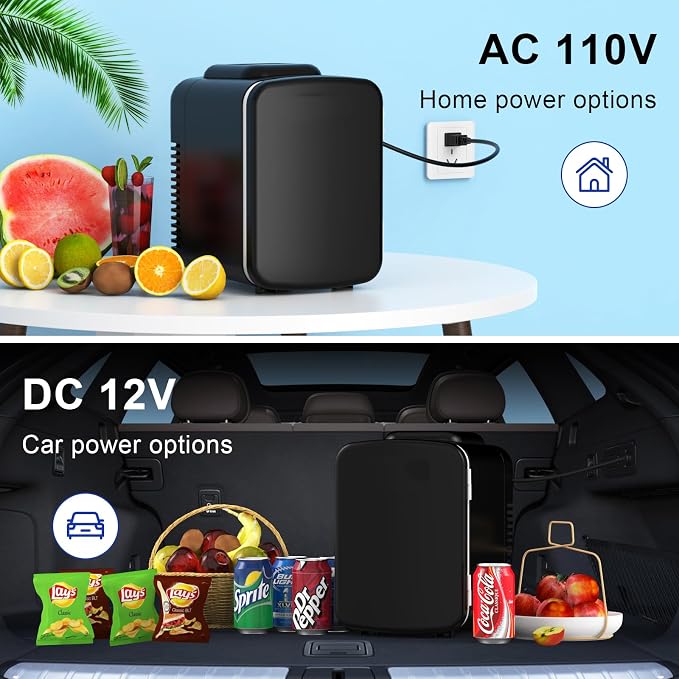 Mini Fridge for Bedroom, 4 Litre/6 Cans Portable Mini Refrigerator with AC/DC Power for Office, Dorm and Car, Thermoelectric Electric Cooler & Warmer Skincare Fridge for Drinks, Food, Cosmetics - Image 5