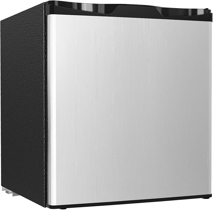 1.7 Cu.Ft Mini Fridge with Freezer, Single Reversible Door Compact Refrigerator, Adjustable Thermostat&Energy Saving Mini Fridge for Bedroom, Dorm, Office, Low Noise, Silver by ICYGLEE