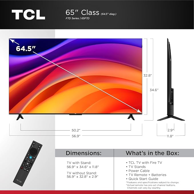 TCL 65-Inch F7D Series 4K QLED (65F7D, 2026 Model) with Dolby Vision HDR & Dolby Atmos Smart TV with Fire TV, Alexa+, Game Accelerator 120, High Brightness LED Backlight, Dolby Atmos and Voice Control - Image 2