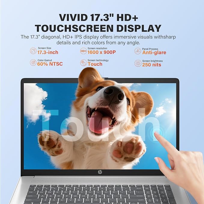HP 17.3" Touchscreen Business Laptop, 16GB RAM, 512GB SSD,AMD Ryzen 5 7430U | Backlit Keyboard, Windows 11 Pro, Fast Charge, AI Copilot, 17.3" HD+ Anti-Glare Display, Wi-Fi 6, w/Accessories - Image 2