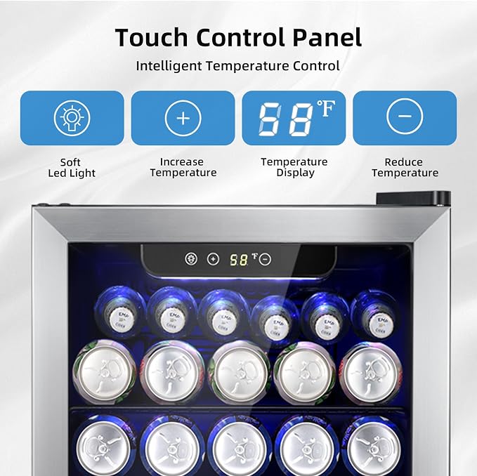 Antarctic Star Beverage Cooler Holds Up to 48 Cans & 12 Wine Bottles, Stainless Steel Glass Door Drink Fridge with Digital Display and Electronic Temperature Control, Silver - Image 3