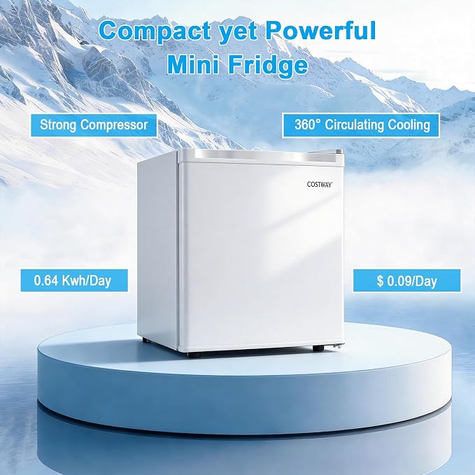 COSTWAY 1.7 Cu.Ft Mini Fridge with Compartment for Dorm Office Bedroom | Compact Small Refrigerator with Adjustable Thermostat, Reversible Single Door & Low Noise, for Drinks Fruits Snacks (White) - Image 3