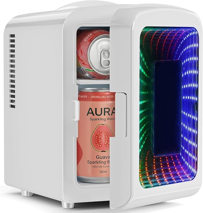 Antarctic Star Mini Fridge 4 Liter/6 Cans Portable Mini Compact Refrigerator with Gaming Light, for Bedroom,Car,Office and Dorm, Small Cooler for Cosmetics, Beverage and Food, White by AntarcticStar