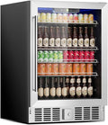DOGHLY 24 Inch Beverage Refrigerator, 182 Cans Drink Fridge with Glass Door | Built-in Cooler for Soda Wine Beer, Advanced Cooling, Safety Lock, Freestanding Beverage Fridge for Kitchen Bar Office by DOGHLY