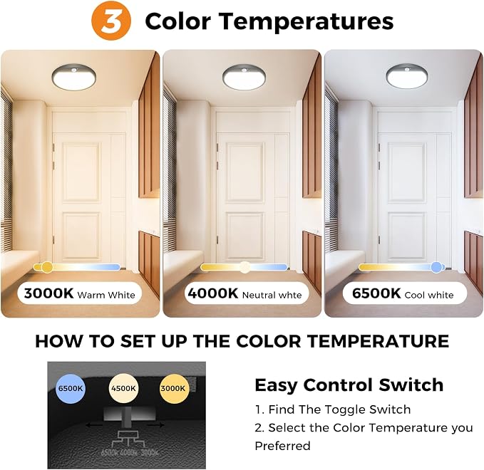 slochi 4Pack Motion Sensor Light Indoor Wired PIR, 3000K/4000K/6500K Closet - Image 3