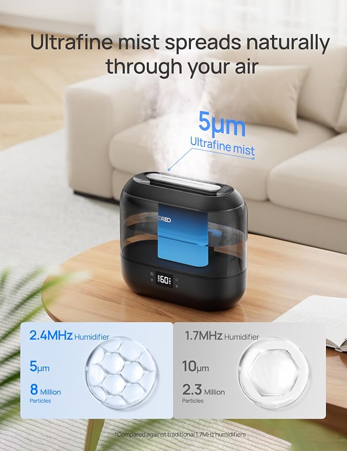 Dreo Smart Humidifiers for Bedroom-Filter Included, Top Fill 4L Humidifier Large Room with 28 dB, 36H Runtime, Touch/APP/Voice Control, Nightlight, Cool Mist Humidifiers for Baby, Plants, Ebony - Image 6