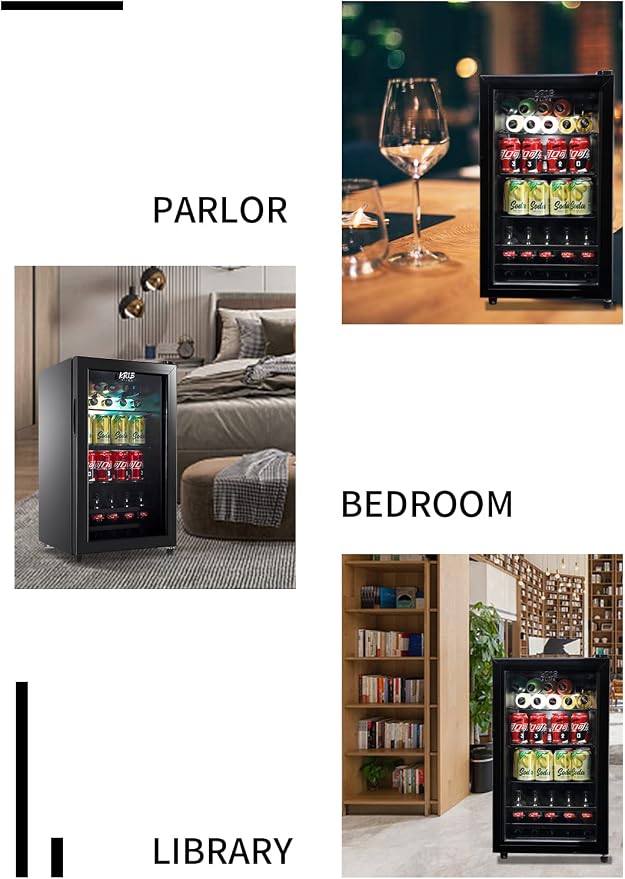 Beverage Refrigerator Cooler 120 Can Freestanding Beverage Cooler with Adjustable Shelving Glass Door for Beer Soda or Wine for Home Office or Bar, Black, (KB02 FLB-60) - Image 6