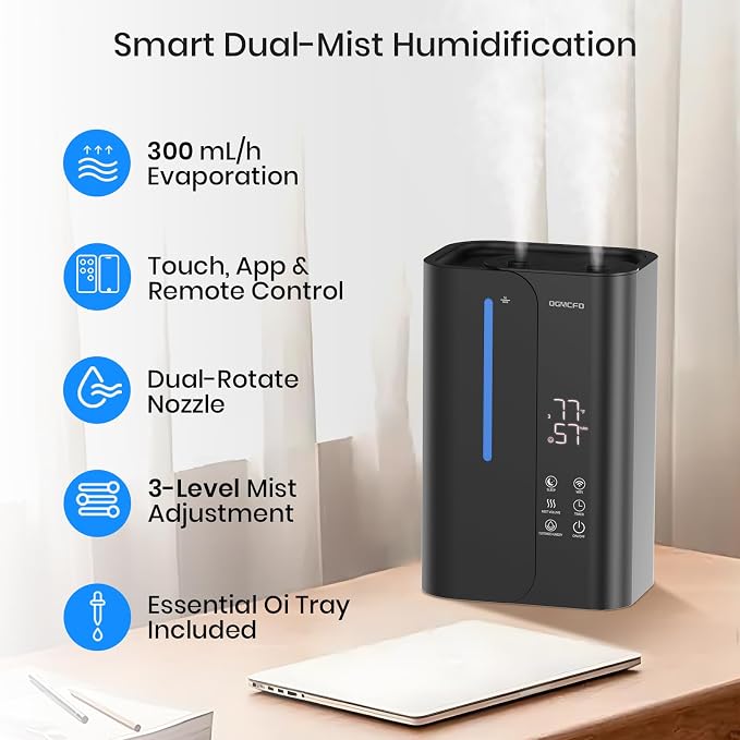 5L Cool Mist Humidifiers for Bedroom Large Room, Top Fill Ultrasonic Smart Air Humidifier for Baby & Plants with Essential Oil Diffuser, 50H Runtime 28 dB Quiet Baby Humidifier - Image 3
