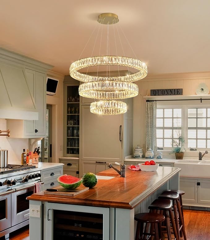 HAIXIANG Modern Glam Chandelier Crystal LED Remote Rings Chandelier Adjustable - Image 9