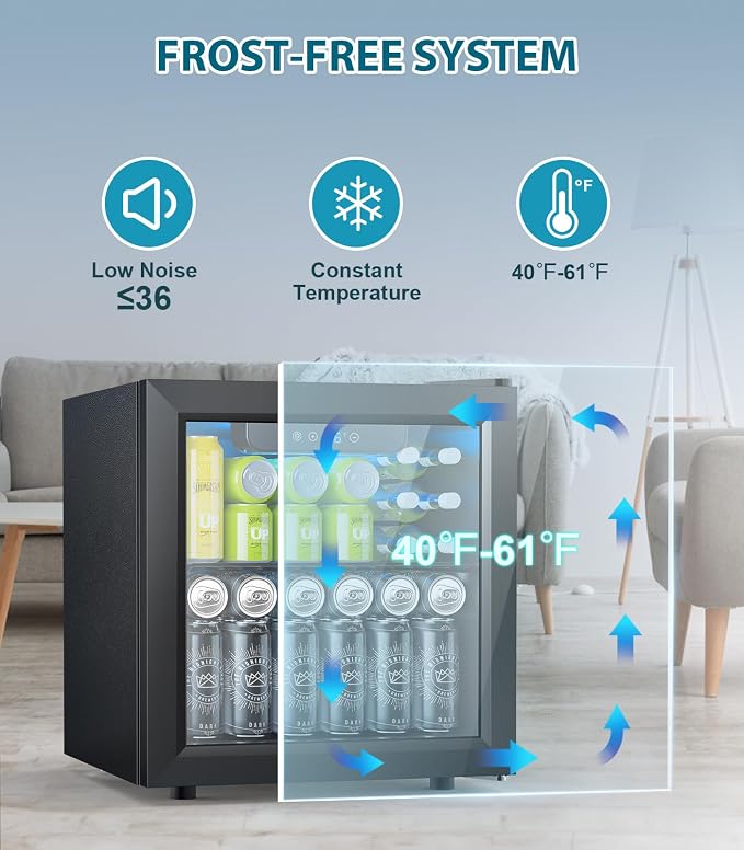 Electactic 50 Cans Beverage Refrigerator Cooler, 1.3 Cu.ft Mini Fridge Countertop Drink Cooler with Glass Door for Beer, Soda,Wine, Adjustable Digital Temperature Control for Home Dorm Bar, Black - Image 6
