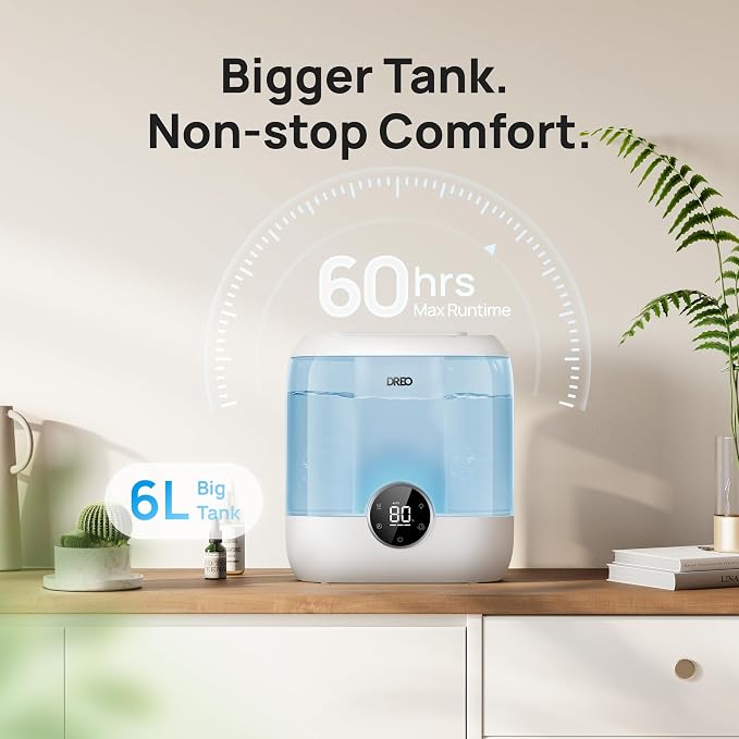 DREO Smart Humidifiers for Bedroom, 6L Top Fill Supersized Cool Mist Humidifier for Large Room, 60 Hour Runtime, Quiet Ultrasonic Humidifiers for Plants, Baby, Indoor, Home, Night Light, Blue - Image 3