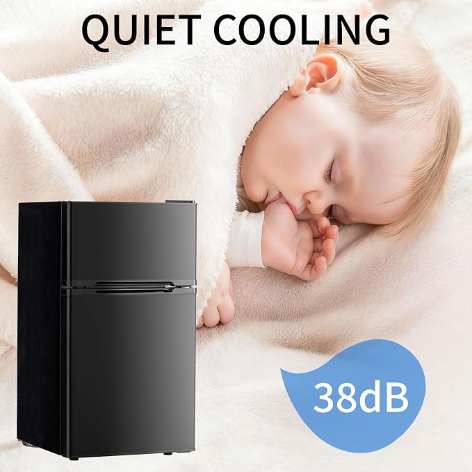 DOGHLY 3.2 Cu.Ft Mini Fridge with Freezer, Double Door Small Refrigerator | Compact Refrigerator with 3 Adjustable Thermostat, Removable Shelf, Low Noise, Small Fridge for Bedroom, Office, Dorm, Black - Image 5
