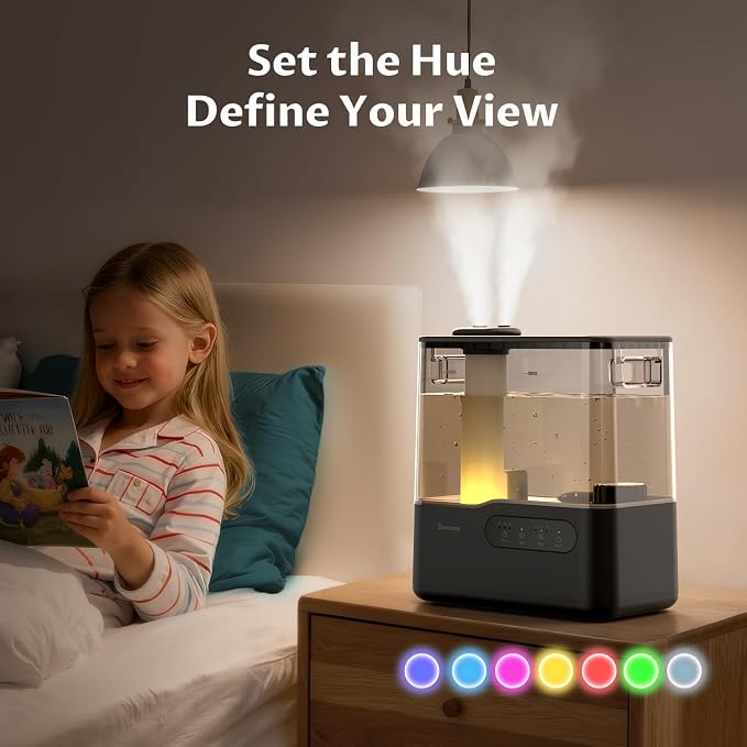 BREEZOME 5L Humidifiers for Bedroom Large Room, 36H Top Fill Cool Mist Humidifier with Essential Oil Tray, 7-Color Mood Light, Timer, Quiet Ultrasonic Humidifier for Home, Baby Nursery, Plants - Image 8