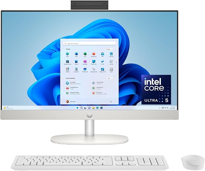 HP 23.8 inch All-in-One Desktop PC, FHD Touchscreen, Intel Core Ultra 5 125U, 8 GB RAM, 512 GB SSD, Intel Graphics, Windows 11 Home, Shell White, 24-cr1170 (2025) by Unknown