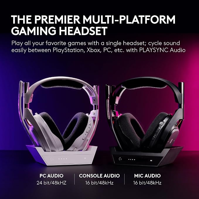 Logitech G Astro A50 Multi-Platform Wireless Gaming Headset - Black | For PS5, Xbox, PC, Switch - PLAYSYNC Audio Switcher, <16 bit/48kHz (Console), <24 bit/48 kHz (PC), <24hr Battery, 2.4GHz & BT - Image 2