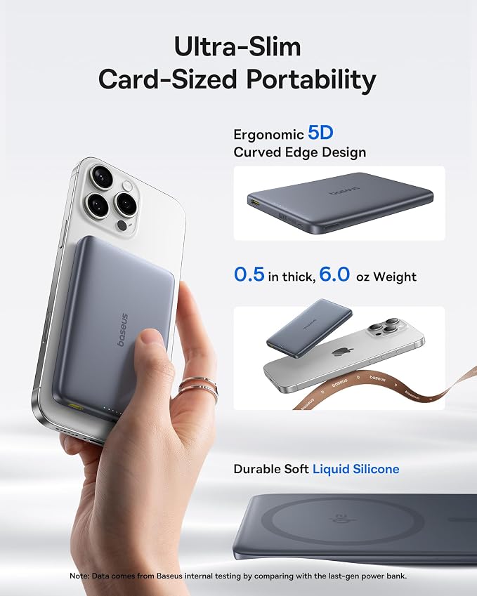Baseus Picogo Magsafe Portable Charger, Qi2 15W 0.5" Ultra Slim 10000mAh Wireless Power Bank, 27W Fast Charging Magnetic Battery Pack with USB-C for iPhone 17 Pro Max/17 Pro/Air/16/15/14/13/12 - Image 4