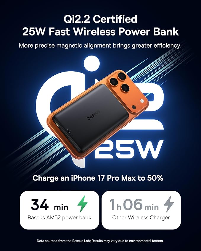 Baseus Picogo AM52 MagSafe Power Bank, Qi2.2 25W 10,000mAh Magnetic Portable Charger, 0.6" Slim 45W USB-C Fast Charging Alloy Wireless Battery Pack, Travel Essential for iPhone 17/16/15/14/13/12 Only - Image 3
