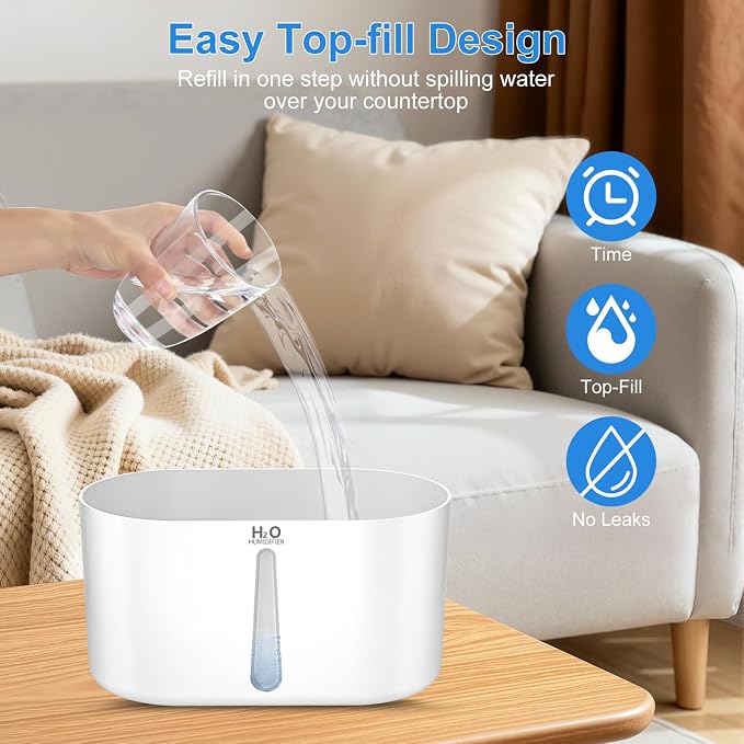 COO Humidifiers for Bedroom, 2L Tank for Large Room, 30 Hour Runtime, 28dB Quiet Cool Mist Humidifier for Home, Baby Nursery, Plants, Indoor, Office, Easy to Fill & Clean,Night Light and Auto Shut-off - Image 2