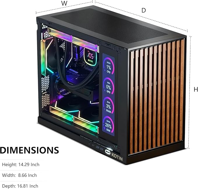 KOTIN Prebuilt Gaming PC, Ryzen 7 9700X, 32GB DDR5, RTX 5060 8GB, 1TB SSD | 360mm Liquid Cooled Gaming Desktop, 11.3in Smart Display, 650W 80+ Gold PSU, WiFi 7, Assembled in USA, Windows 11 ARGB Tower - Image 5