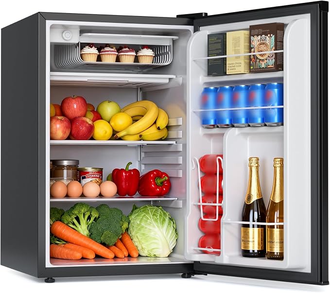 COWSAR 3.1 Cu.ft Mini Dorm Fridge for Bedroom Apartment Office, Black | Reversible Single Door, Adjustable Thermostat, Energy Saving, Remove Glass Shelves, Compact Small Fridge for College Dorm by COWSAR
