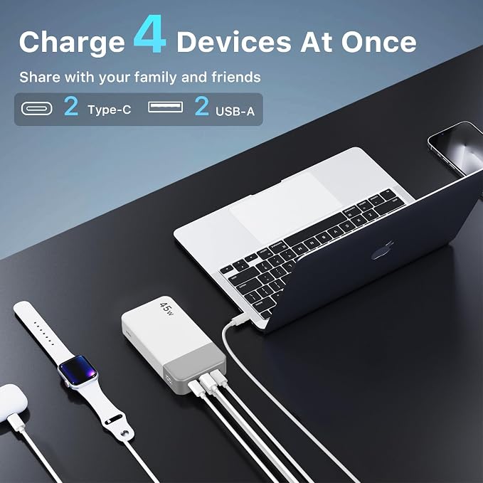 NOBIS Portable Charger, 20000mAh Power Bank, 45W Power Bank Fast Charging, Battery Pack with C to C Cable, Battery Bank with Digital Display for iPhone Android Laptop etc (White) - Image 4