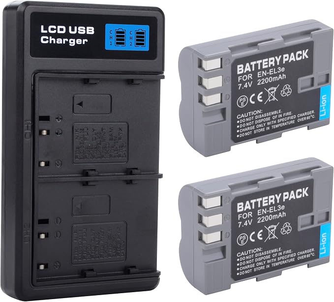 2-Pack EN-EL3e Battery with USB-C Dual Charger Compatible with Nikon D50 by ANCBD