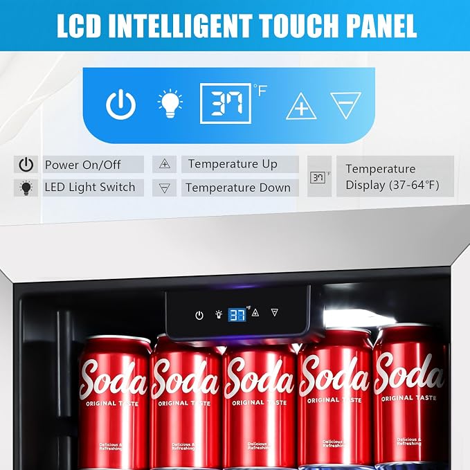 Beverage Refrigerator Cooler, 120 Can Mini Beverage Fridge with Reversible Glass Door for Soda Beer, 3 Cu.Ft Drink Fridge with Digital Temperature Control & Adjustable Shelves - Silver - Image 3
