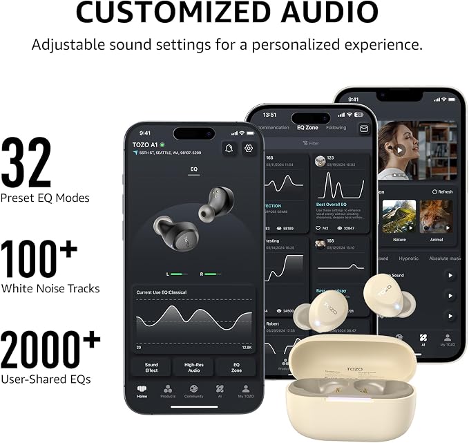 TOZO A1 Wireless Earbuds Bluetooth 5.3 Light Weight in Ear Headphones | IPX5 Waterproof, 2 Mics for AI Calls, Immersive Premium Sound Bass Ear buds with Charging Case, 32 Presets EQ via TOZO App - Image 5