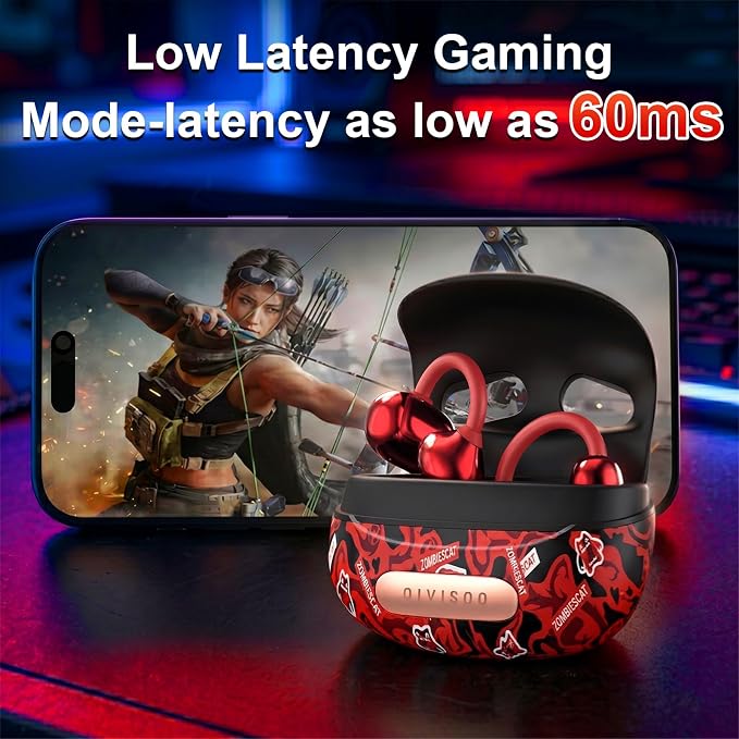 Third-generation Open Headphones, Clip-on Earplugs, True Wireless TWS Bluetooth 6.0 Earclip Earphone with Microphone, Stable to Wear Suitable for Glasses Wearers and Outdoor Sports and Running, Red - Image 3